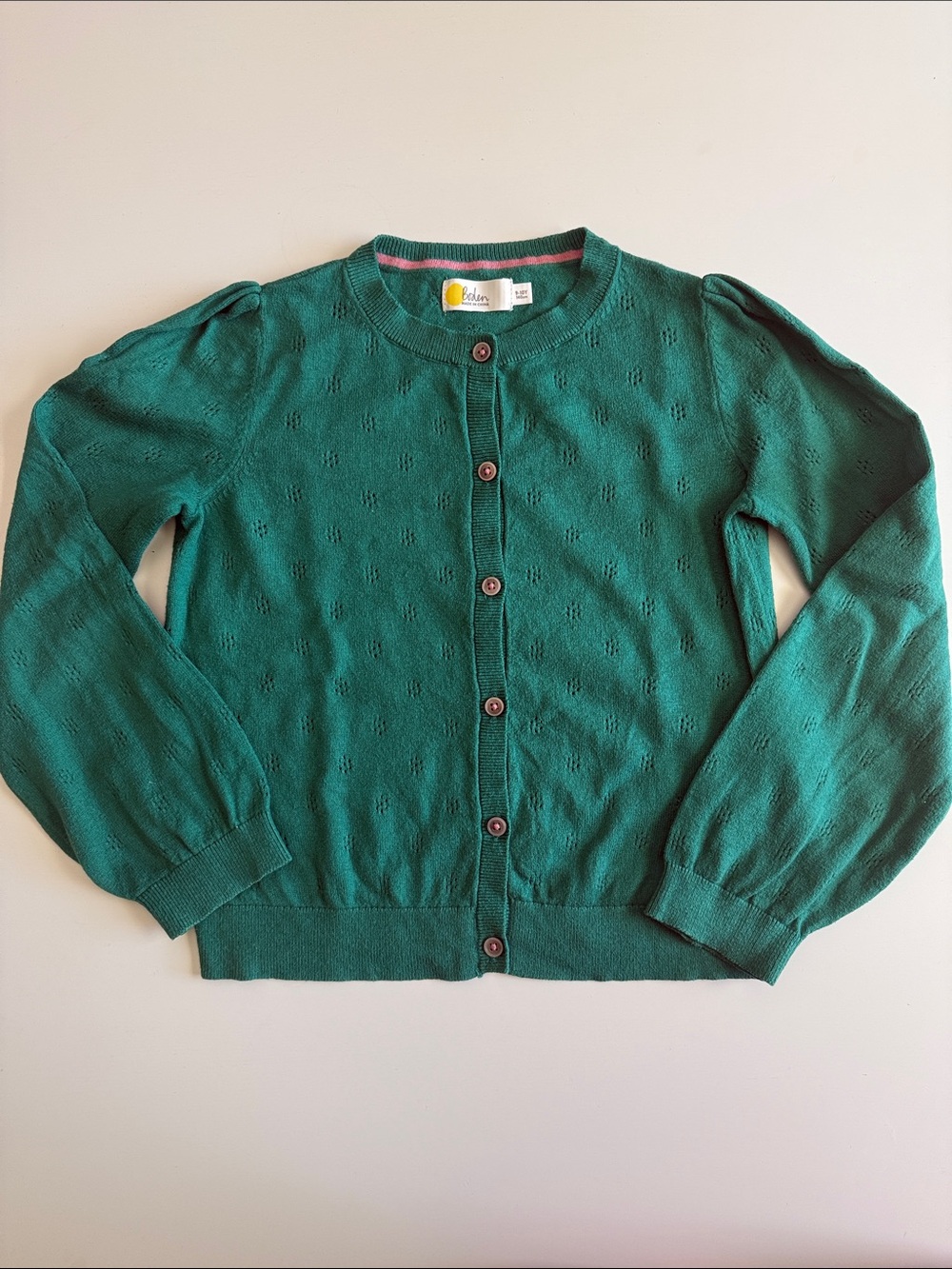 Mini Boden Emerald Green Button-Front Cotton/Cashmere Cardigan VGUC Sz9-10 140cm